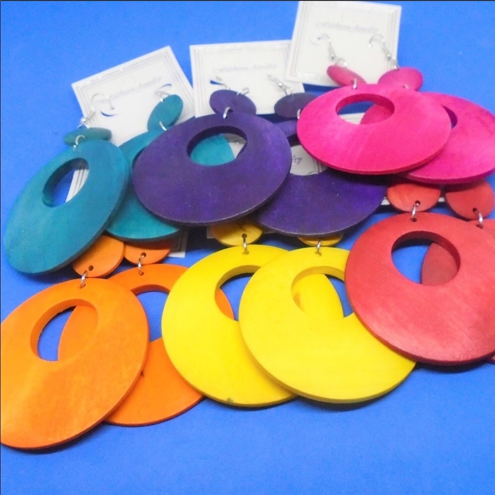 Beautiful Bright Colored Wood Earrings